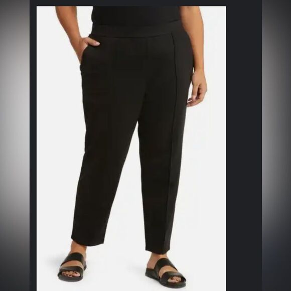 New Eileen Fisher, black tapered, ankle cropped elastic waist jersey crepe pants - Picture 1 of 5
